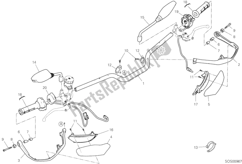 All parts for the Handlebar of the Ducati Hypermotard 950 USA 2019